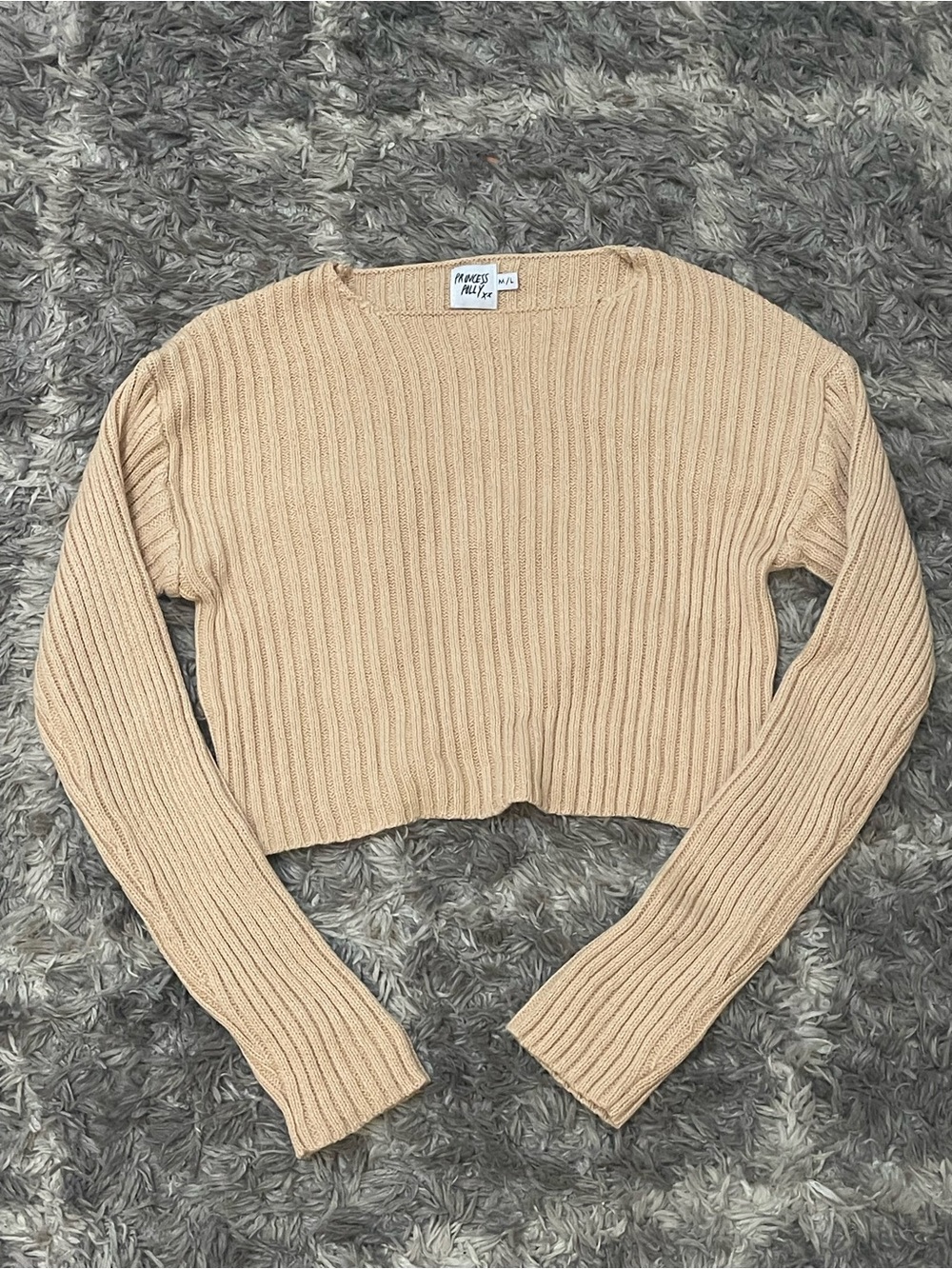 Princess Polly Beige Ribbed Cropped Knit Sweater